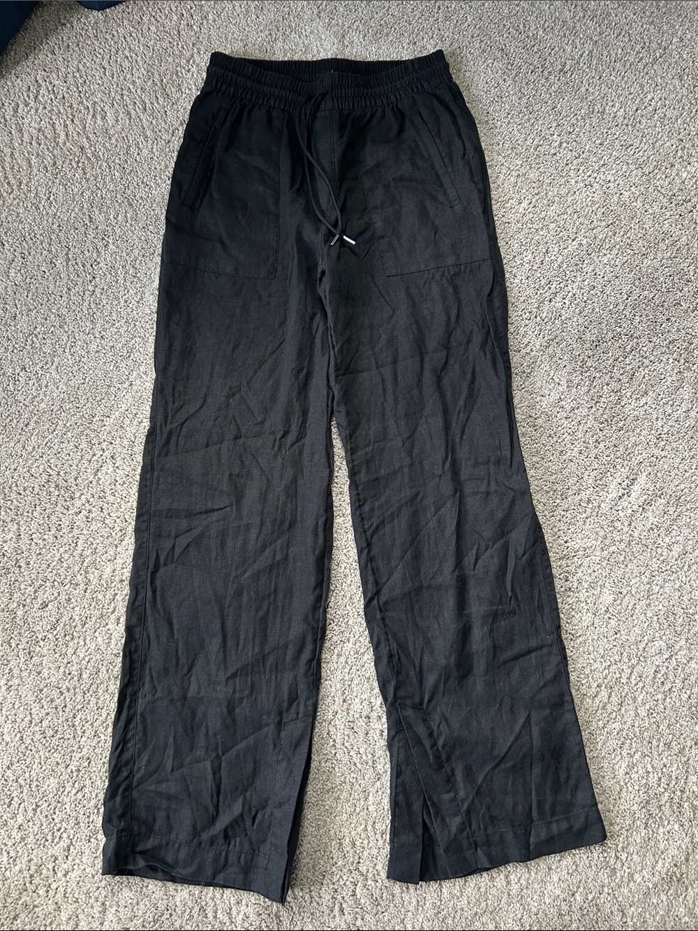 Athleta Black Wide-Leg Drawstring Trousers